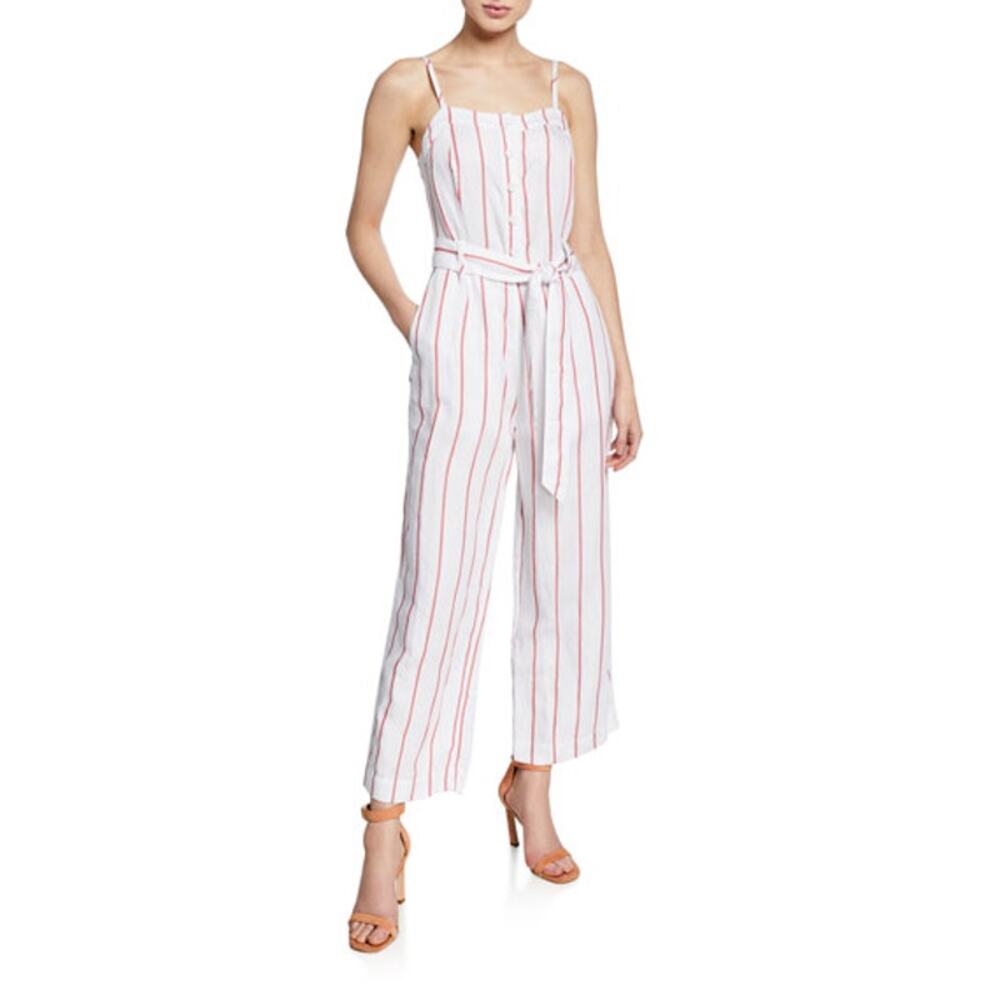 Rails Harper Jumpsuit Size XS White Red Reef Stripe Belted Tie-Waist‎ Lyocell